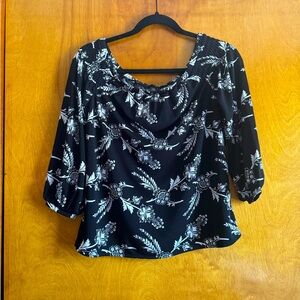 Ann Taylor Petite Black and White Pattern Blouse